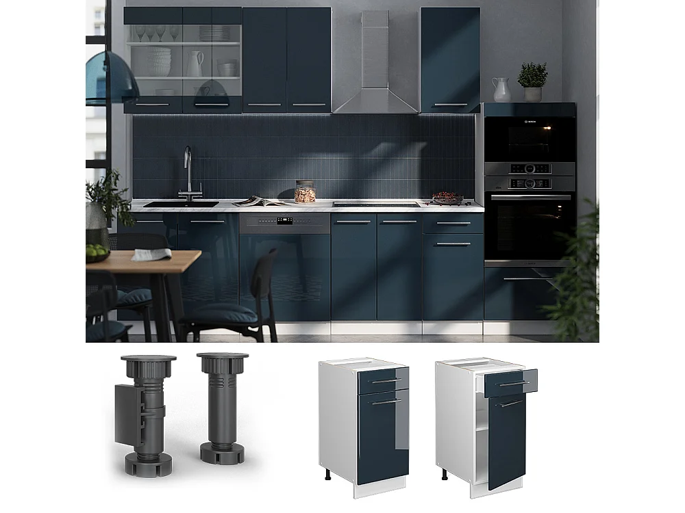 Mueble bajo de cocina azul oscuro alto brillo 40x60x82 fame-line