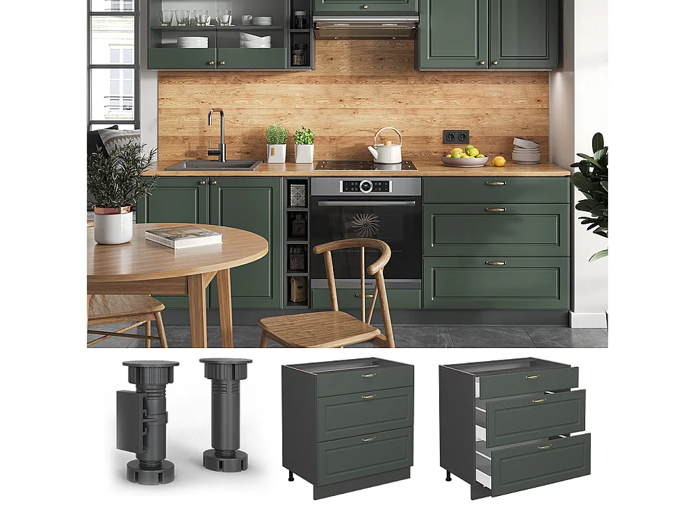 Keukenonderkast groen-goud landhuis 80x60x82 fame-line