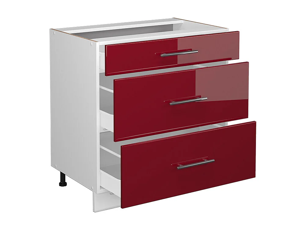 Mueble bajo de cocina rojo burdeos alto brillo 80x60x82 fame-line