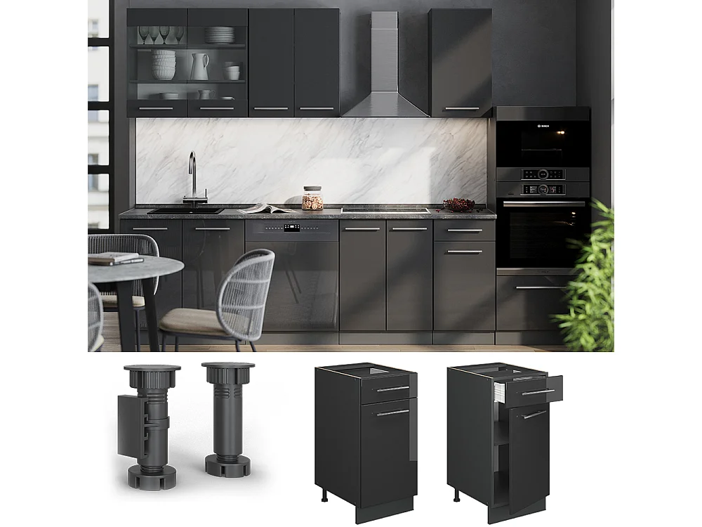 Kitchen base cabinet anthracite high gloss 40x60x82 fame-line