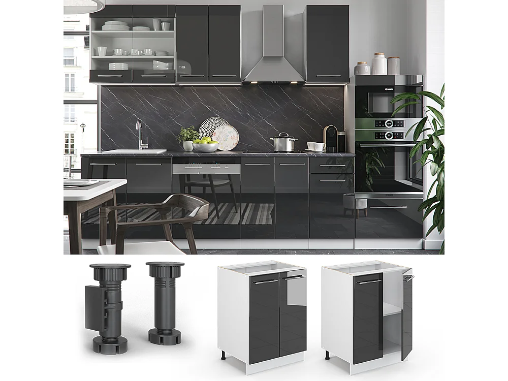 Mueble bajo de cocina antracita alto brillo 60x60x82 fame-line