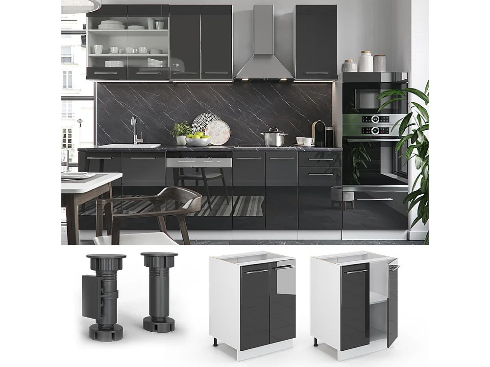 Mueble bajo de cocina antracita alto brillo 60x60x82 fame-line