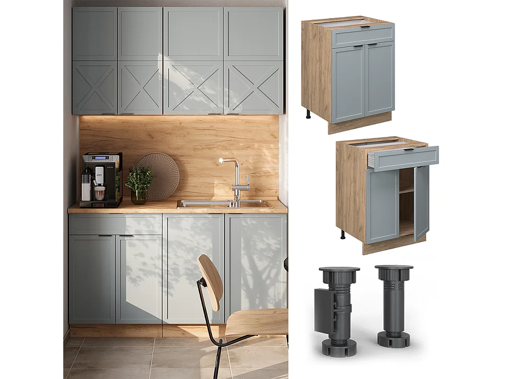 Kitchen base cabinet light blue-grey 60x60x82 fame-line