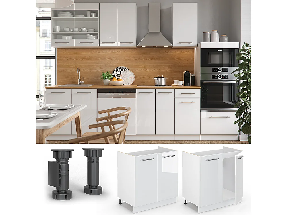 Armario bajo para fregadero blanco alto brillo 80x60x82 fame-line