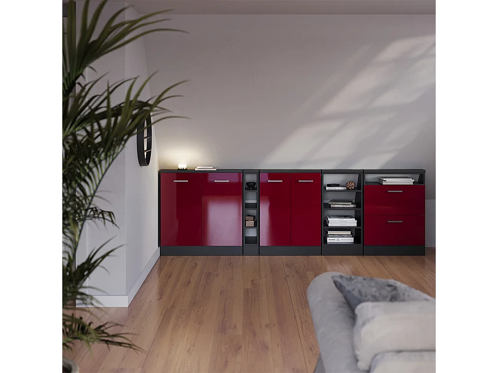 Armario de cocina para techo inclinado rojo de alto brillo 140x46x81.6 r-line