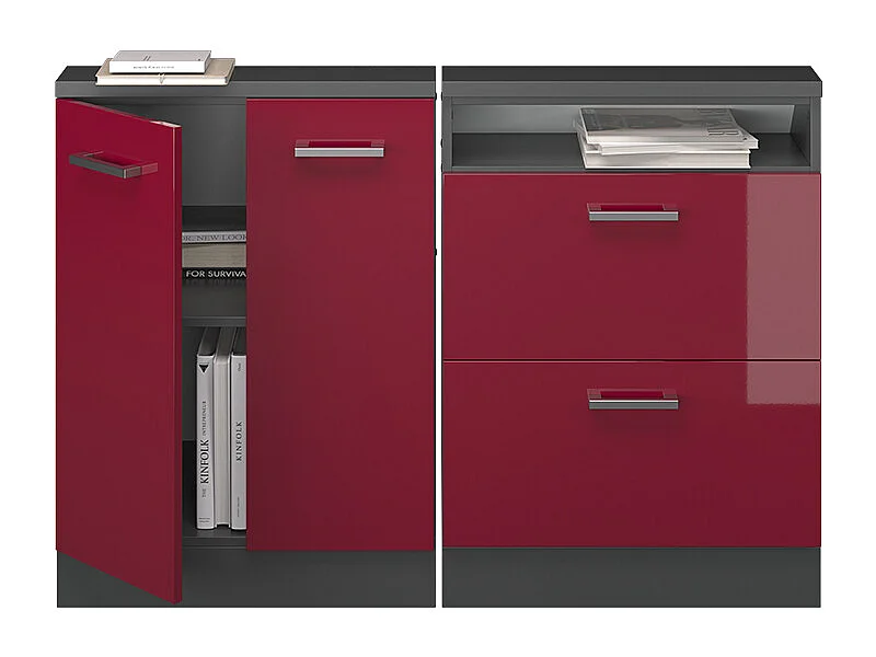 Armario de cocina para techo inclinado rojo de alto brillo 140x46x81.6 r-line