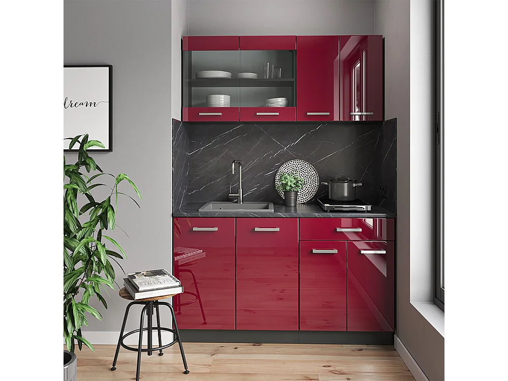 Meuble sous pente rouge brillant 140x46x81.6 r-line