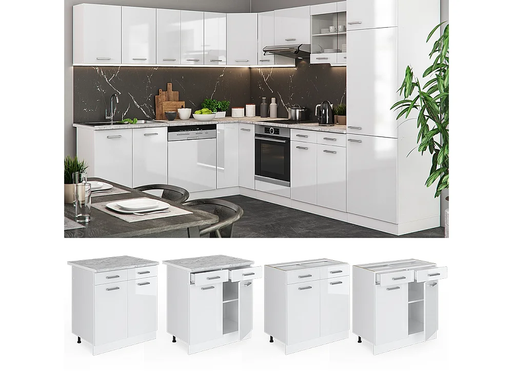Meuble cuisine blanc haute brillance 80x60x81.6 r-line