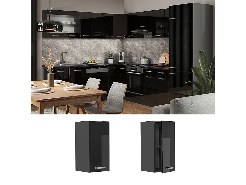 Wall cabinet black high gloss 30x31x60 r-line