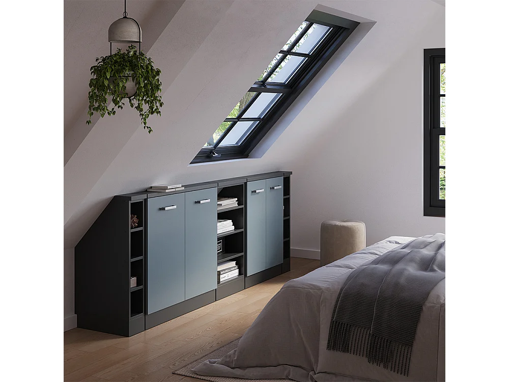 Mobile cucina sottotetto grigio-blu 215x46x81.6 r-line