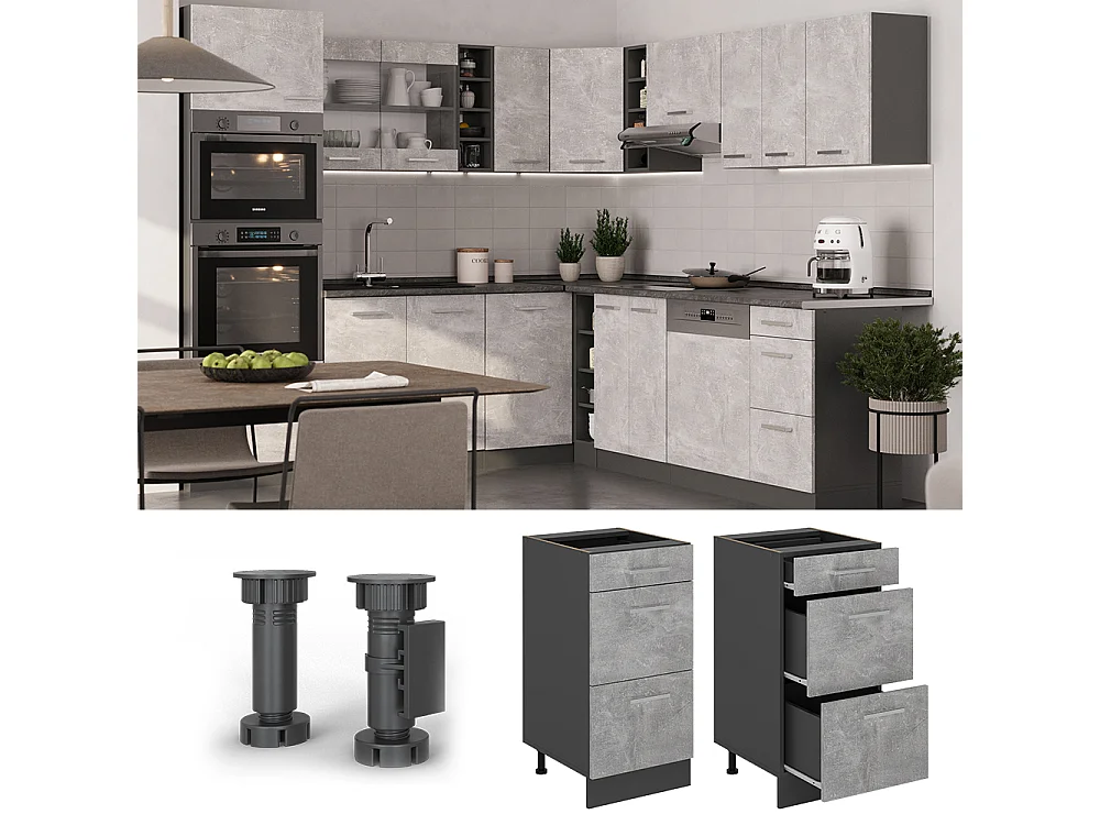 Mueble bajo de cocina hormigón 40x60x81.6 r-line