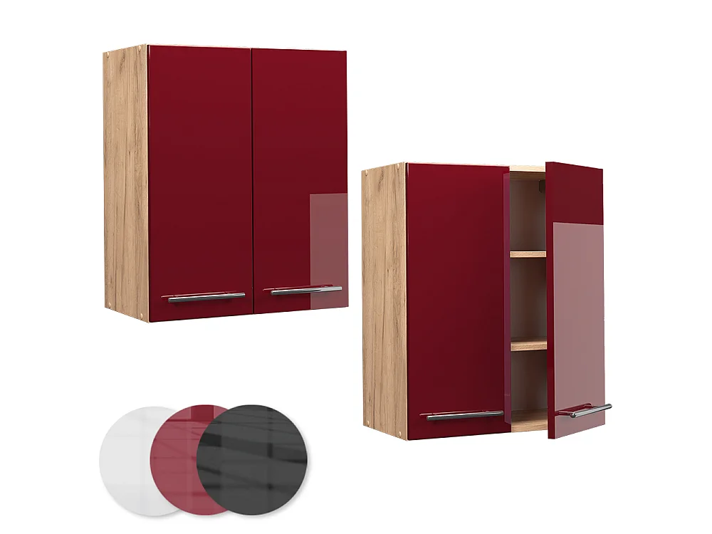 Elément haut de cuisine rouge bordeaux haute brillance 60x34.1x72 fame-line
