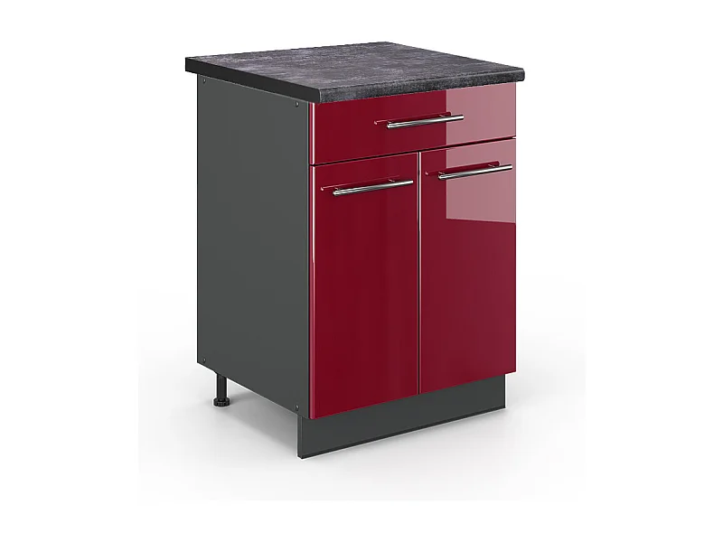 Meuble cuisine rouge bordeaux haute brillance 60x60x82 fame-line