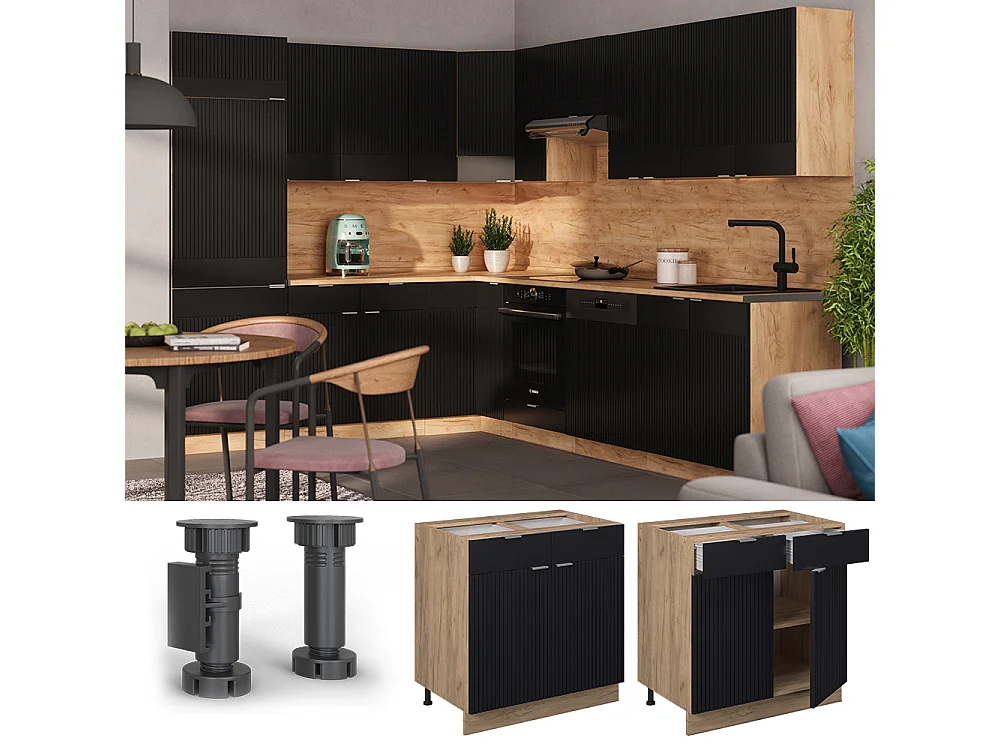 Meuble cuisine noir rayé 80x51.6x82 fame-line