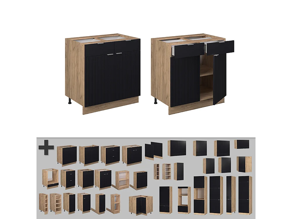 Meuble cuisine noir rayé 80x51.6x82 fame-line