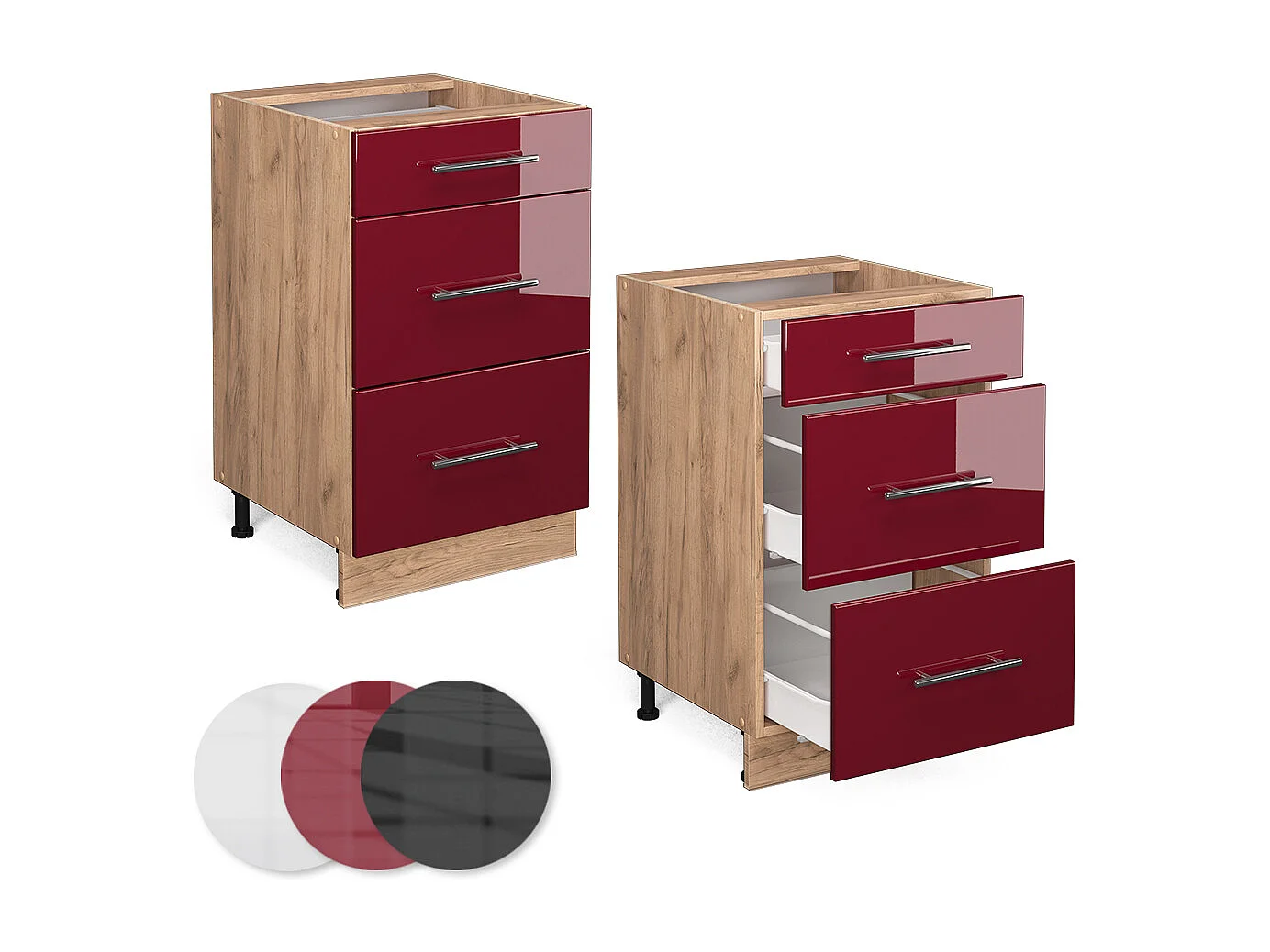 Meuble cuisine rouge bordeaux haute brillance 50x60x82 fame-line