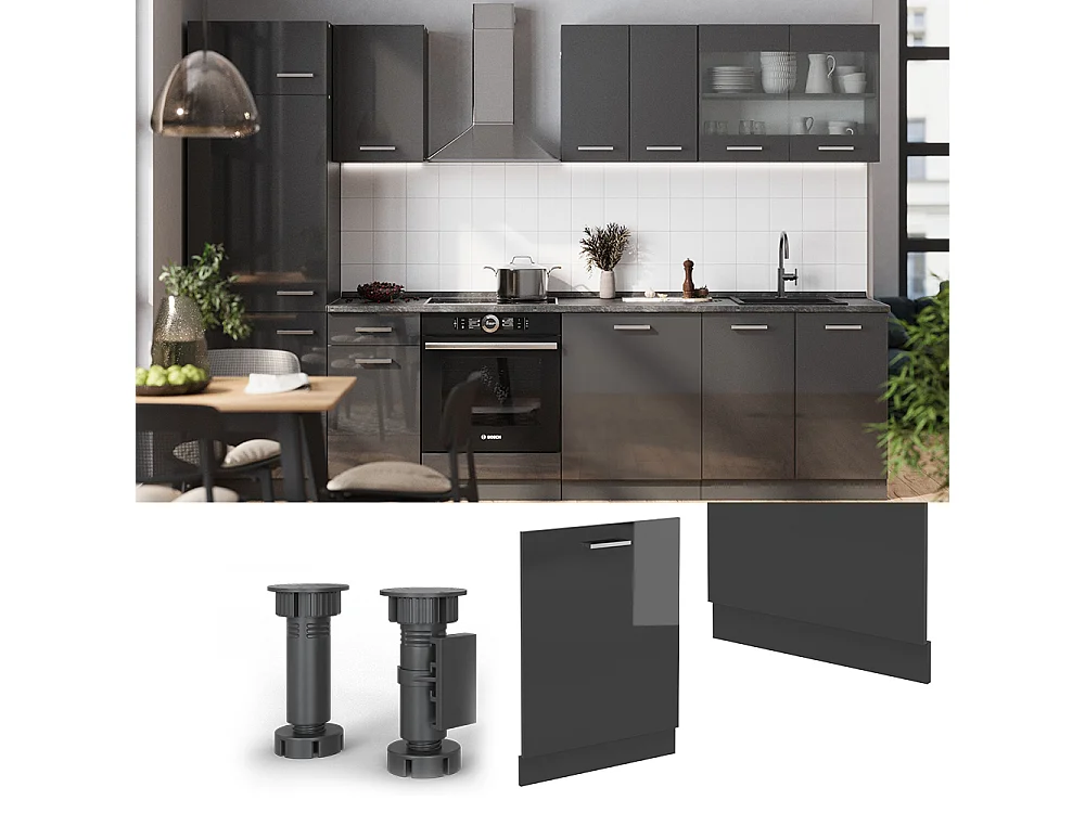 Façade de lave-vaisselle anthracite haute brillance 60x1.6x81.8 r-line