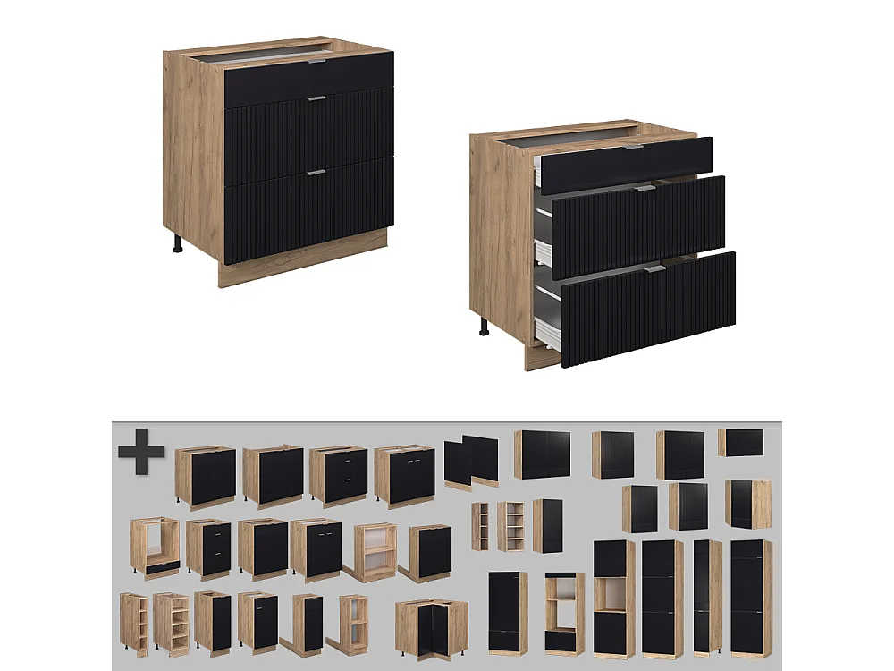 Meuble cuisine noir rayé 80x60x82 fame-line