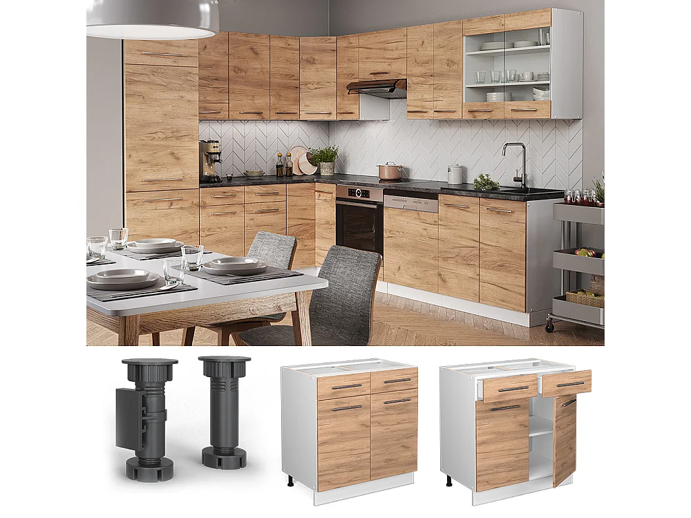 Meuble cuisine chêne de force doré 80x51.6x82 fame-line