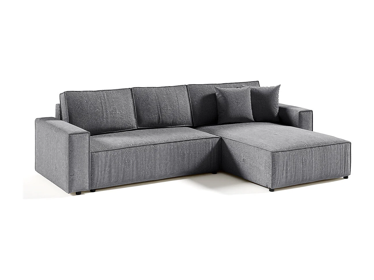 Canapé d'angle réversible et convertible 4 places avec coffre Isaac velours côtelé Gris