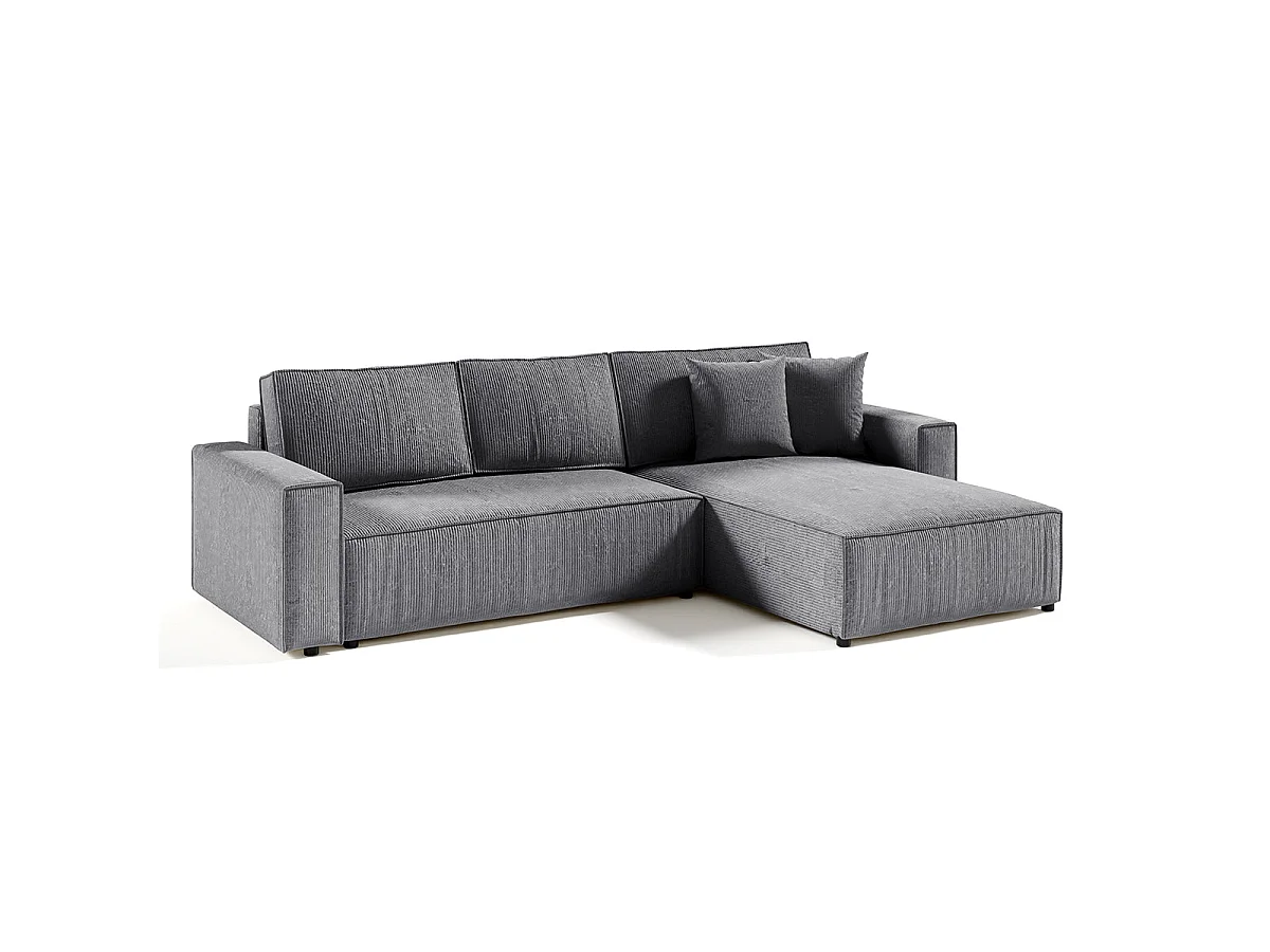 Canapé d'angle convertible 4 places avec coffre en velours gris