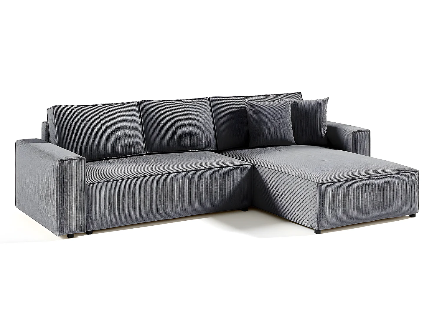 Canapé d'angle réversible et convertible 4 places avec coffre Isaac velours côtelé Gris