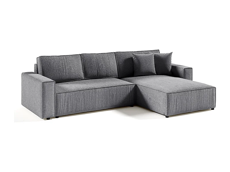 Canapé d'angle réversible et convertible 4 places avec coffre Isaac velours côtelé Gris