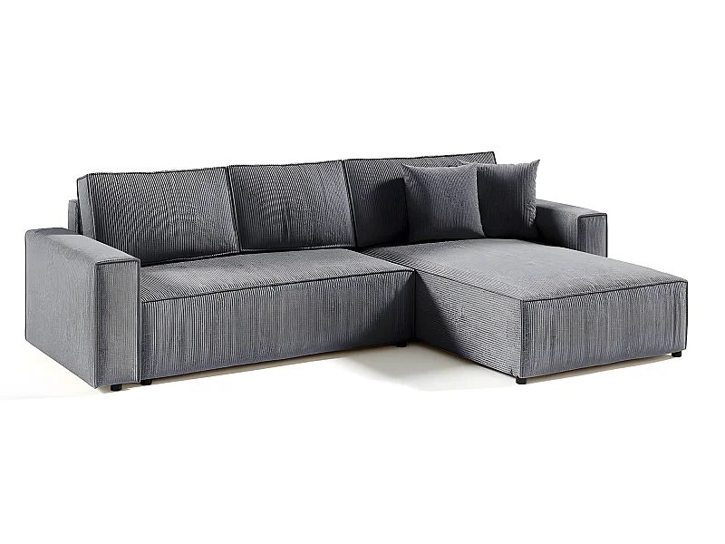 Canapé d'angle réversible et convertible 4 places avec coffre Isaac velours côtelé Gris