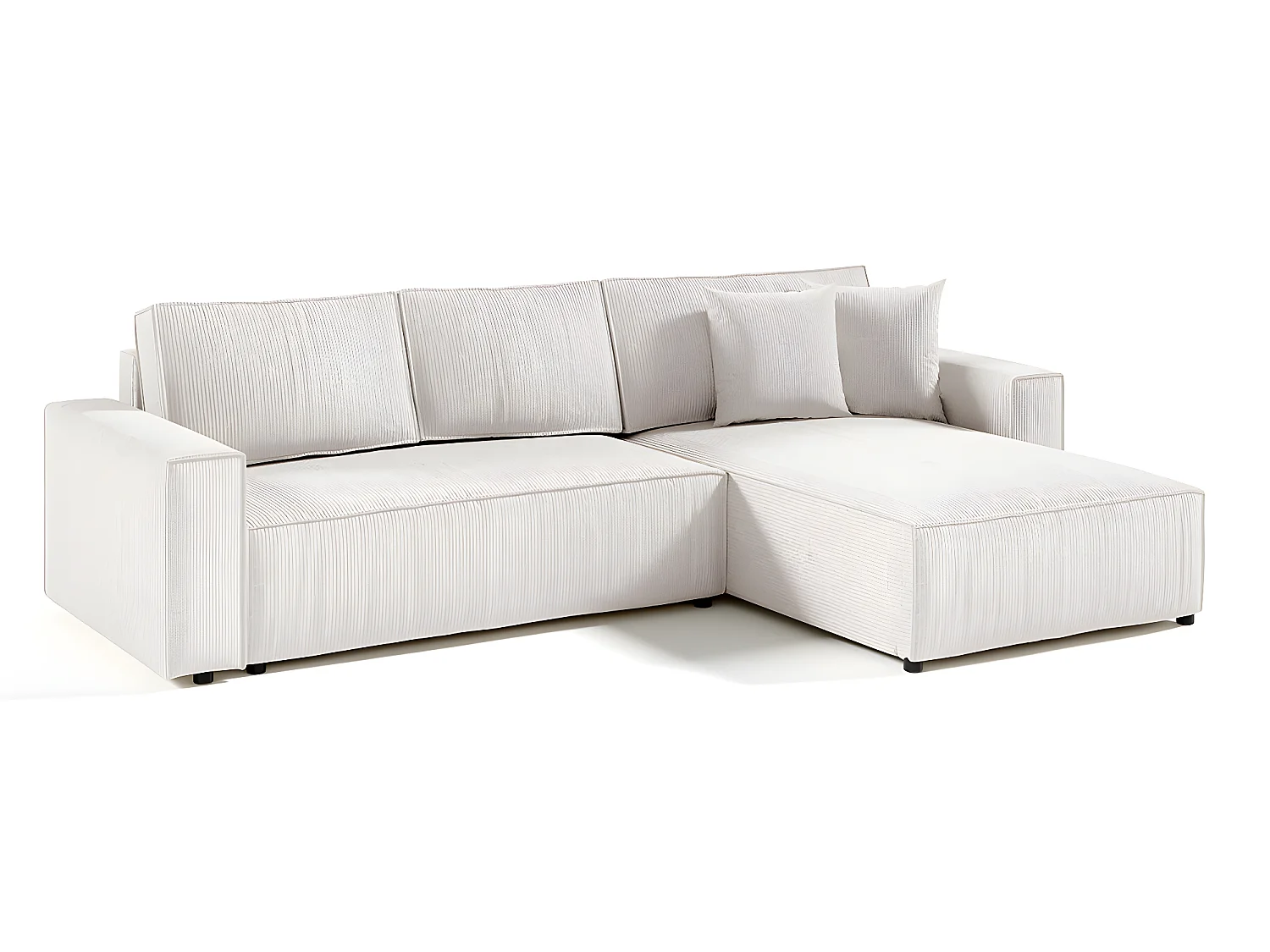 Canapé d'angle réversible et convertible 4 places avec coffre Isaac velours côtelé Blanc Cassé