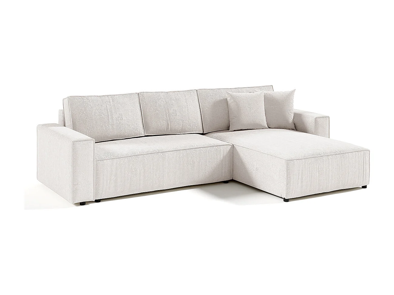 Canapé d'angle réversible et convertible 4 places avec coffre Isaac velours côtelé Blanc Cassé