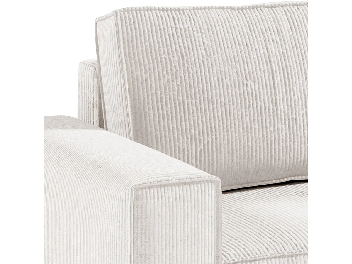 Canapé d'angle réversible et convertible 4 places avec coffre Isaac velours côtelé Blanc Cassé