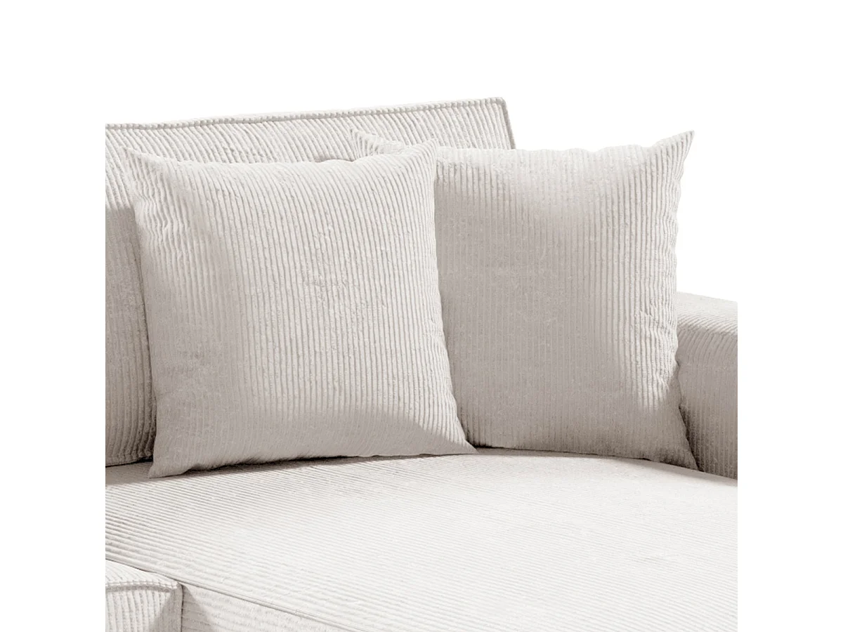 Canapé d'angle réversible et convertible 4 places avec coffre Isaac velours côtelé Blanc Cassé