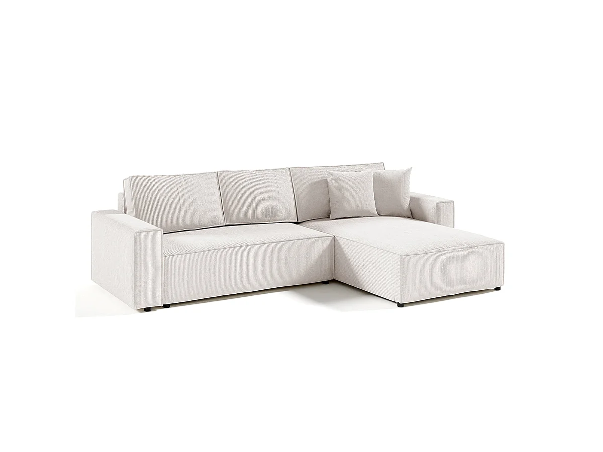 Canapé d'angle convertible 4 places en velours blanc casse ISAAC