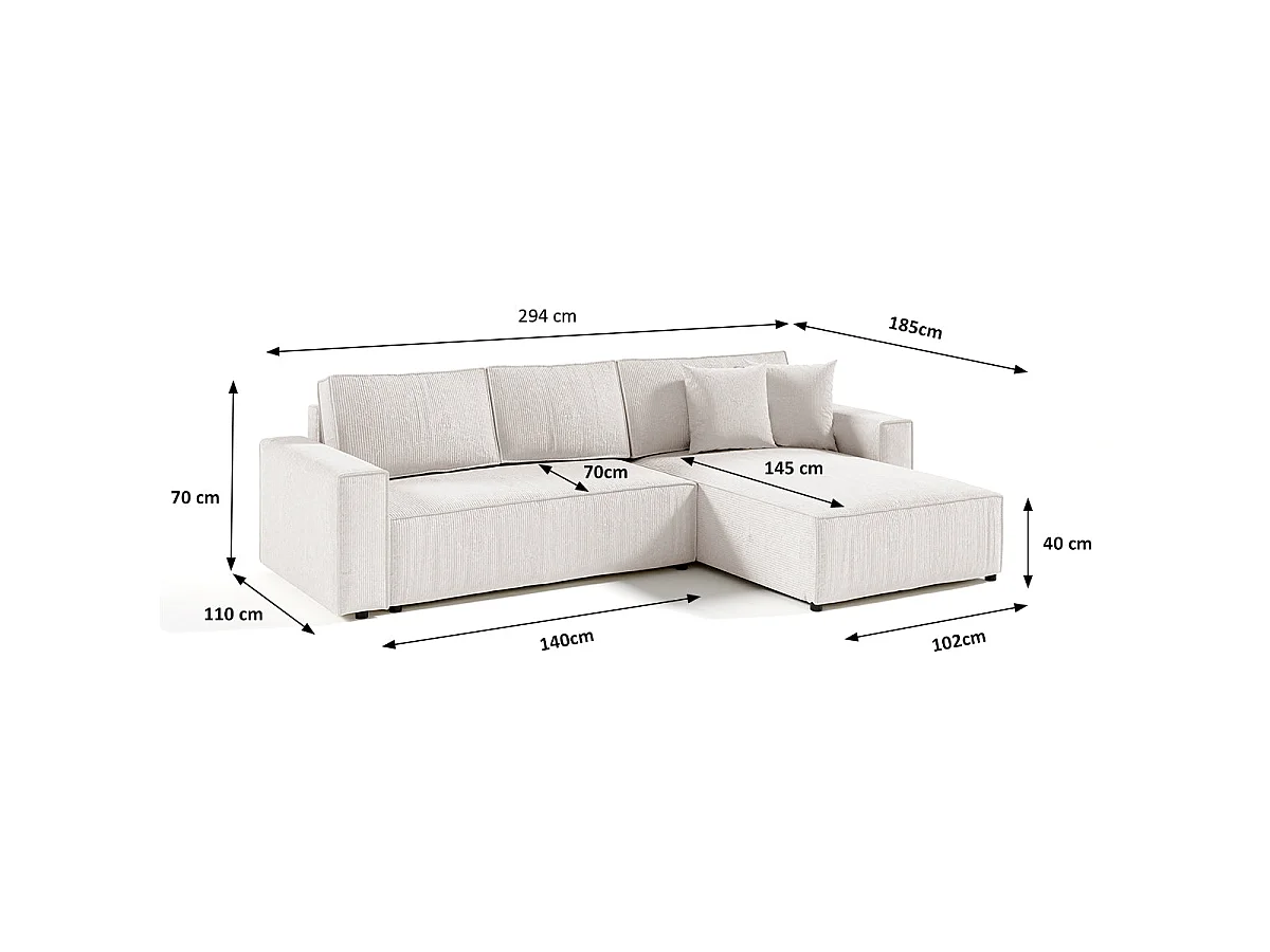 Canapé d'angle convertible 4 places en velours blanc casse ISAAC