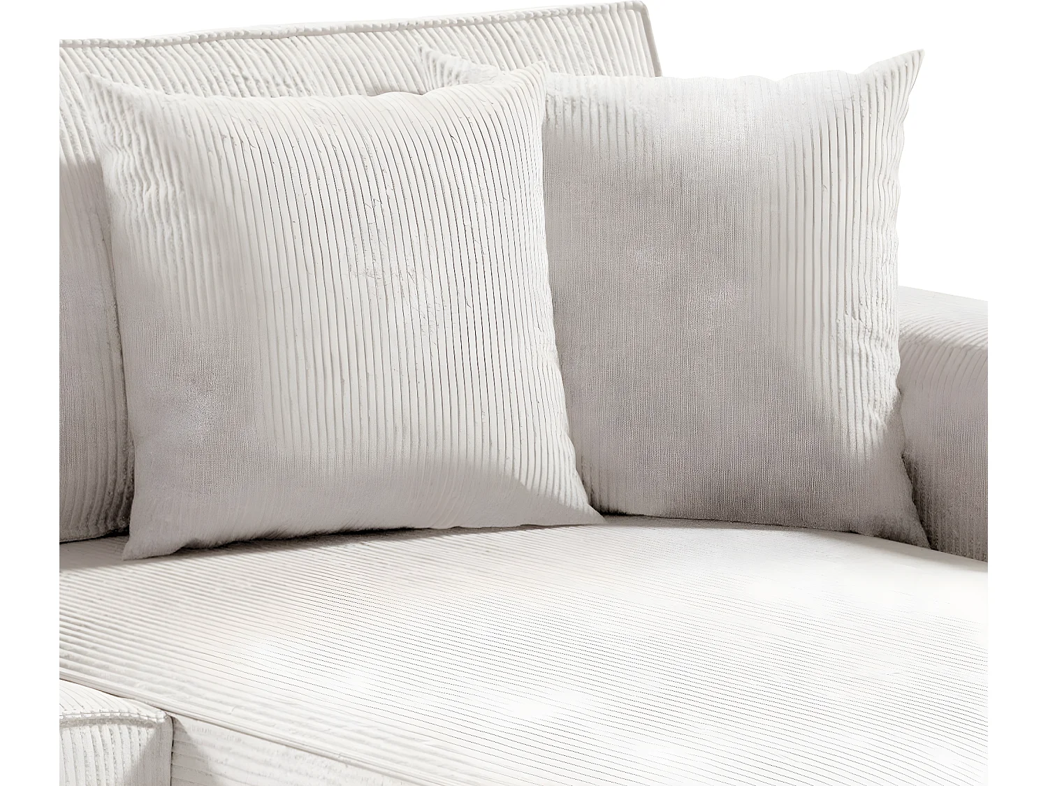 Canapé d'angle réversible et convertible 4 places avec coffre Isaac velours côtelé Blanc Cassé