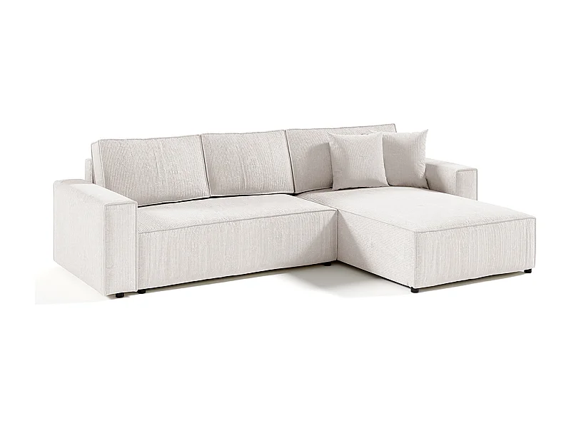 Canapé d'angle réversible et convertible 4 places avec coffre Isaac velours côtelé Blanc Cassé