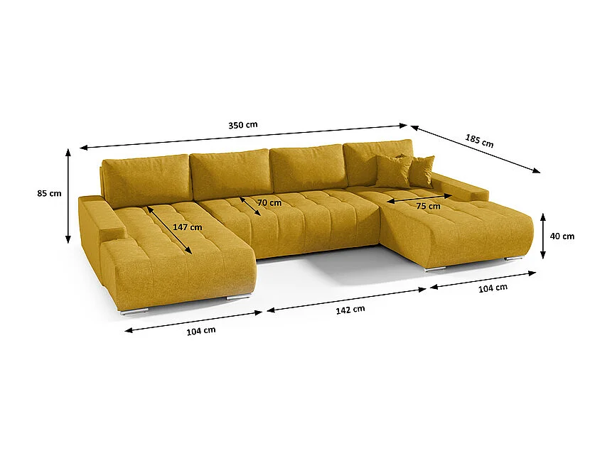 Canapé U 5 places convertible coffre Jonas Jaune