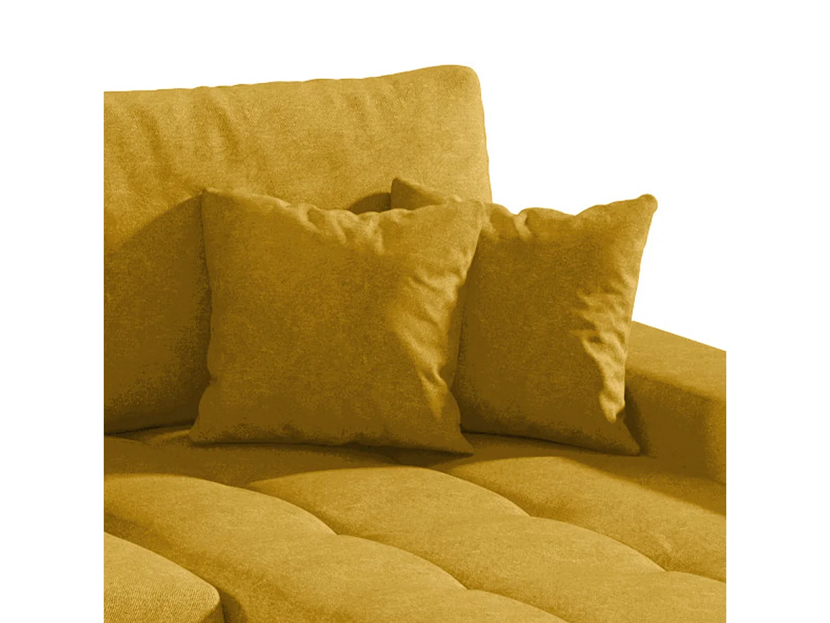 Canapé d'angle convertible 5 places avec coffre en tissu jaune