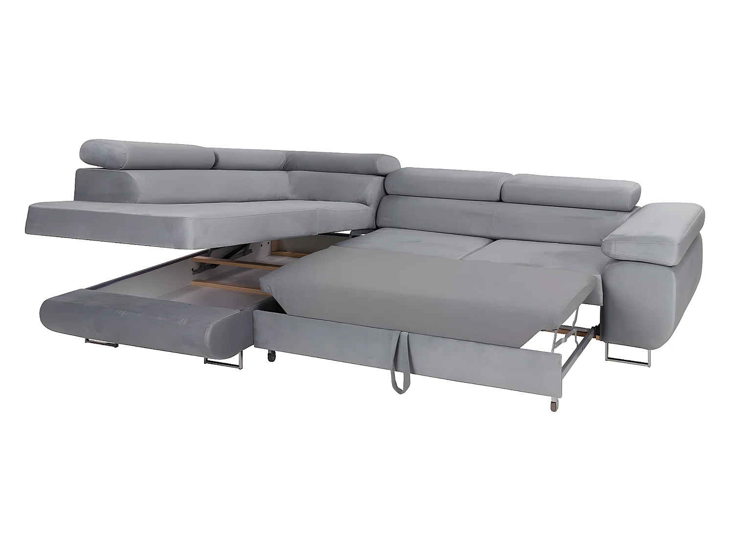 Canapé d'angle convertible gauche 4 places Wilson velours Gris