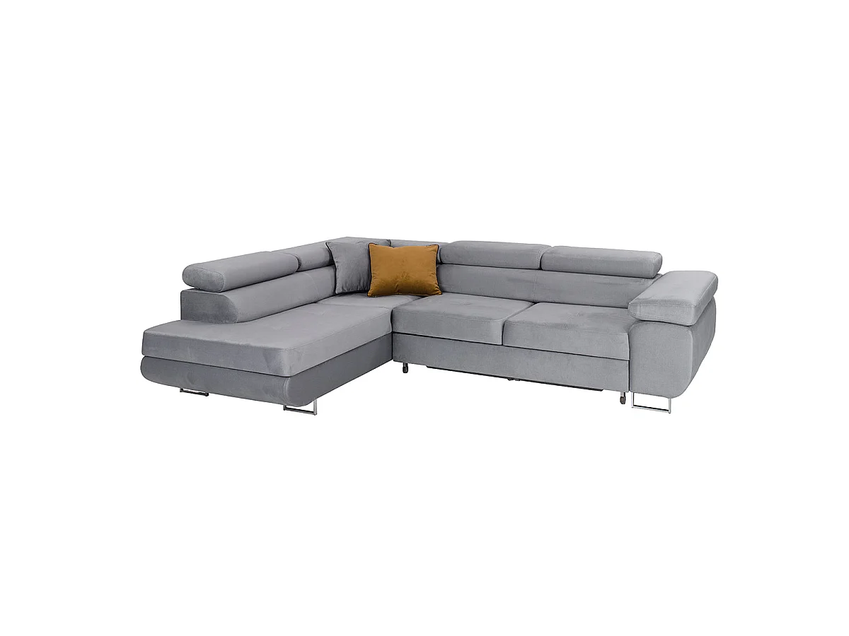 Canapé d'angle convertible 4 places en velours gris WILSON