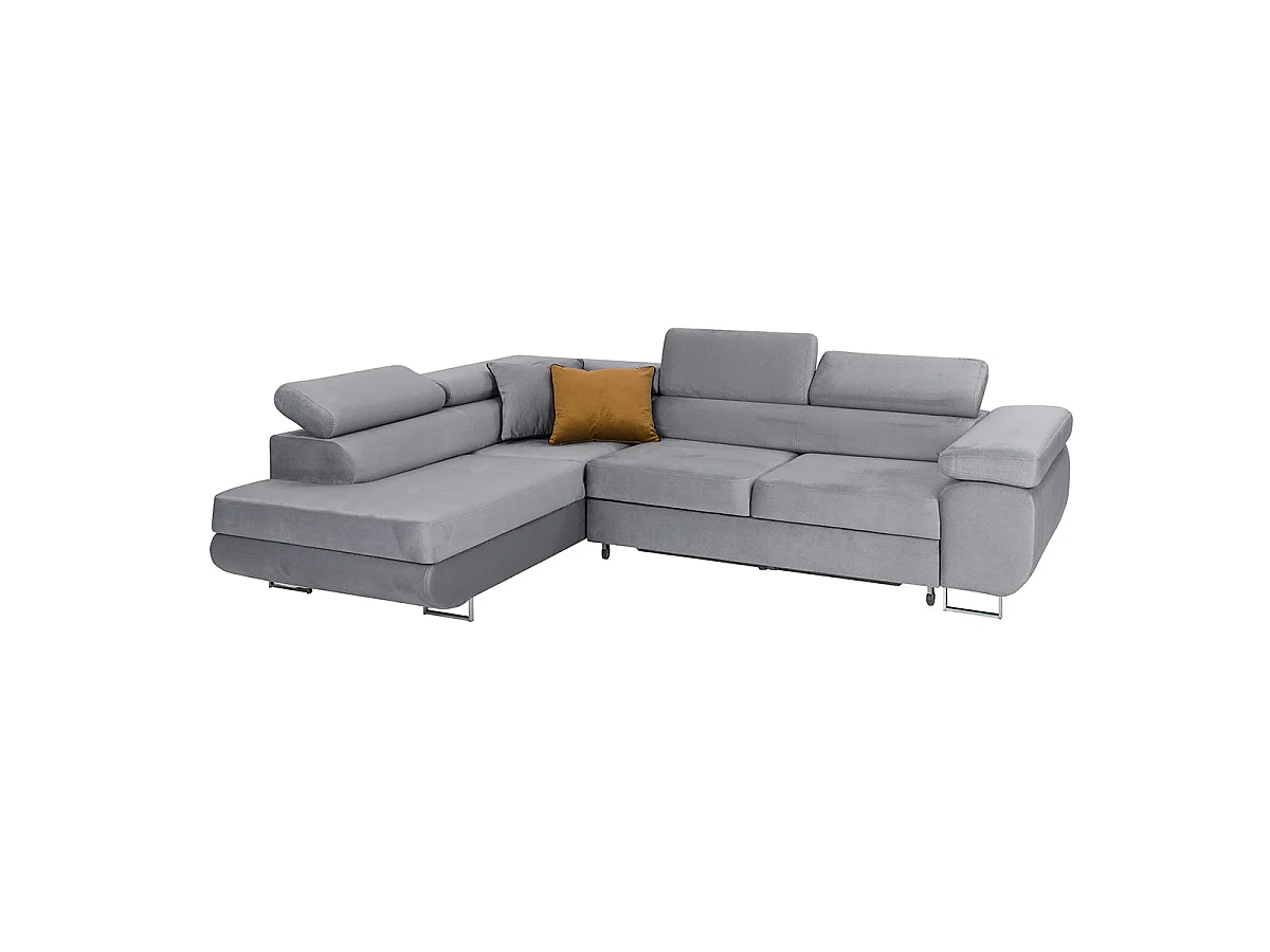 Canapé d'angle convertible 4 places en velours gris WILSON