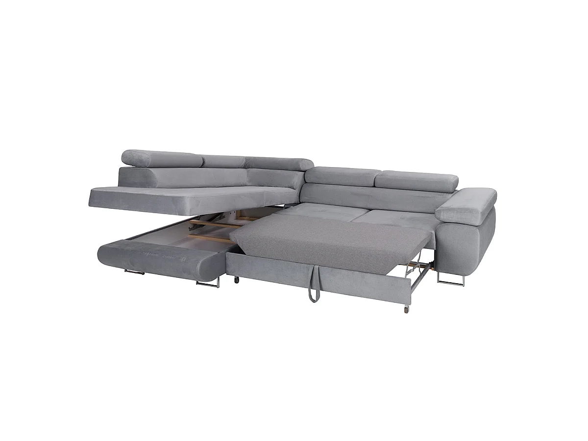 Canapé d'angle convertible 4 places en velours gris WILSON