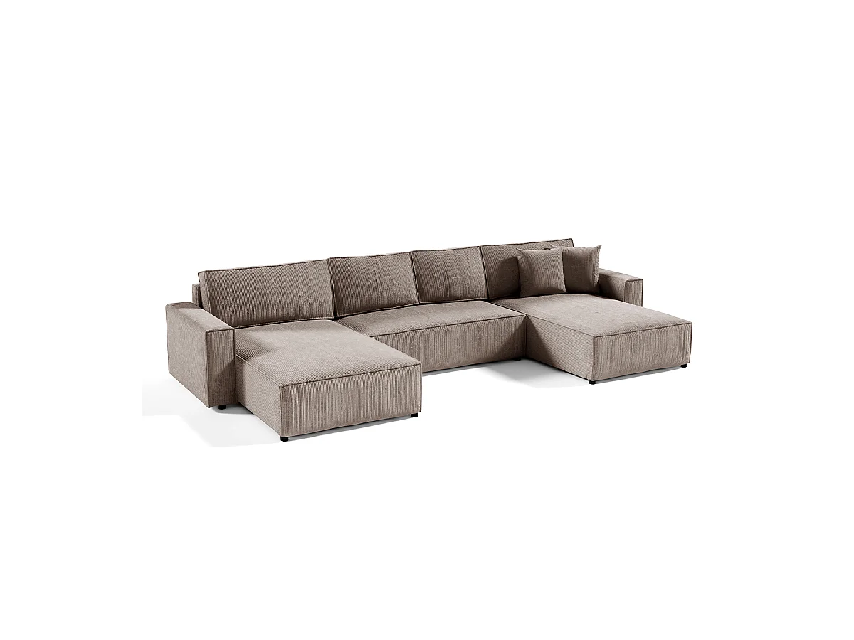 Canapé U 5 places convertible coffre Isaac velours côtelé Taupe