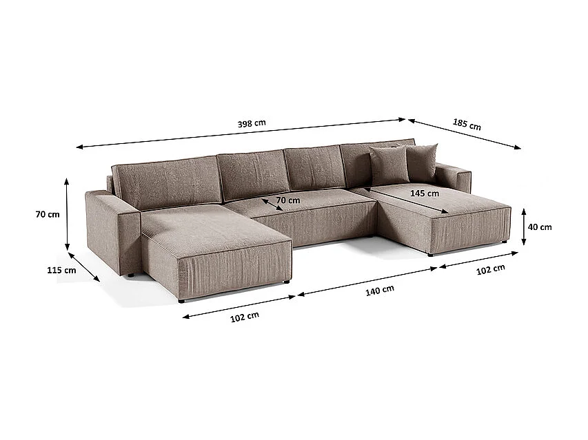 Canapé U 5 places convertible coffre Isaac velours côtelé Taupe
