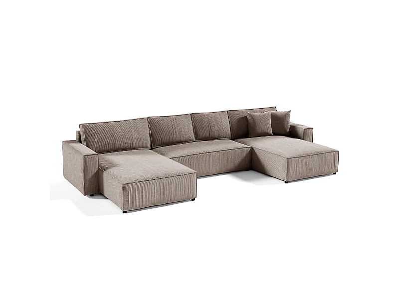 Canapé U 5 places convertible coffre Isaac velours côtelé Taupe