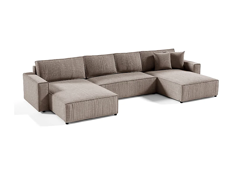 Canapé U 5 places convertible coffre Isaac velours côtelé Taupe