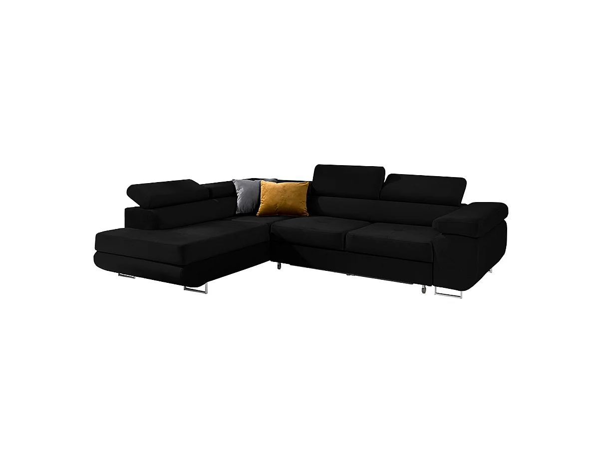 Canapé d'angle convertible 4 places en velours noir WILSON