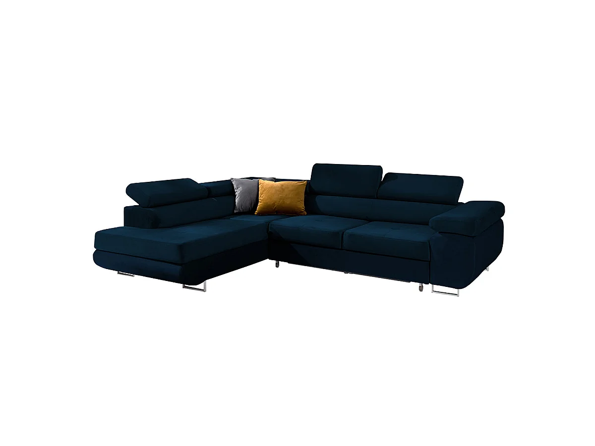 Canapé d'angle convertible 4 places en velours bleu WILSON