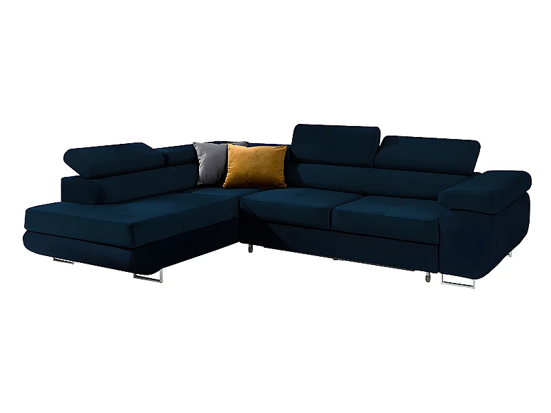 Canapé d'angle convertible gauche 4 places Wilson velours Bleu