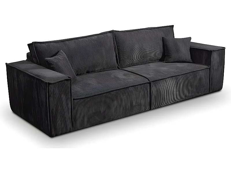 Canapé convertible 4 places avec coffre Isaac velours côtelé Gris foncé